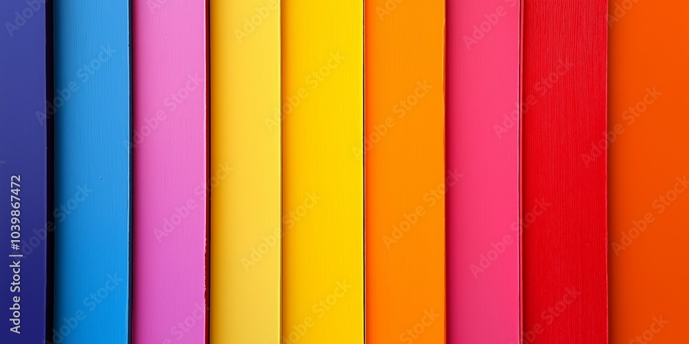 A striking harmonic display of different colored wood planks lined up vertically. A striking harmonic display of different colored wood planks lined up vertically.