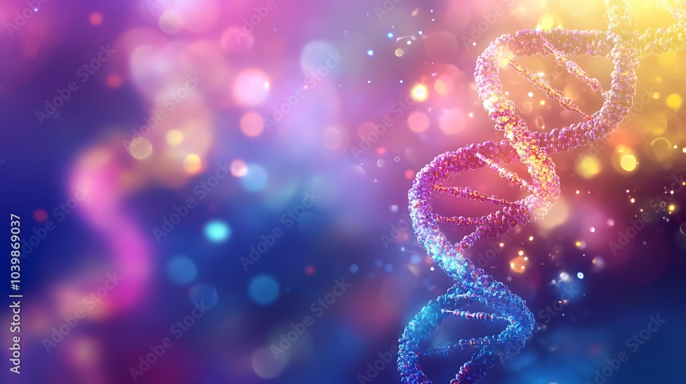 Abstract DNA Double Helix on Colorful Background Abstract DNA Double Helix on Colorful Background