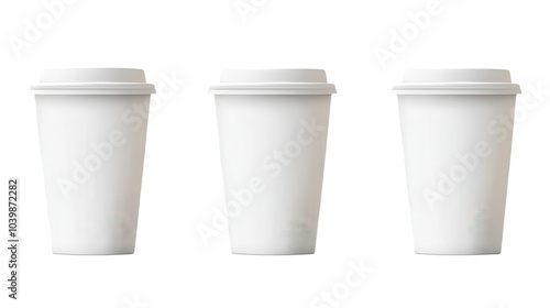 Three matching white cups await beverage filling, showcasing their clean design and potential use.