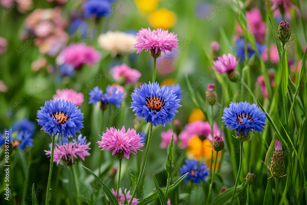 Vibrant blooming flowers in a colorful garden during springtime Vibrant blooming flowers in a colorful garden during springtime