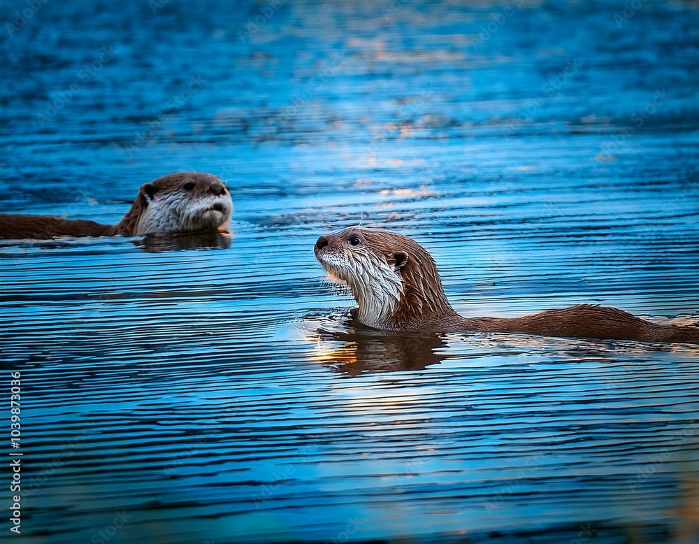 Fototapeta premium varias nutrias flotando en el mar, realista