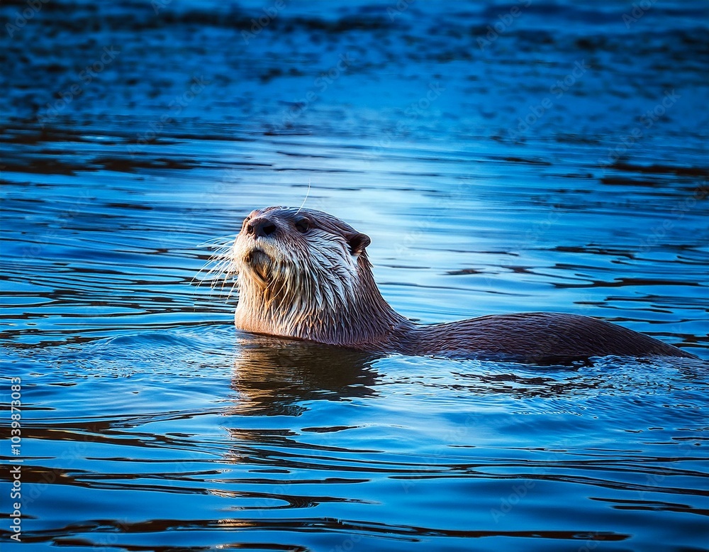 Fototapeta premium una nutria flotando en el mar, realista