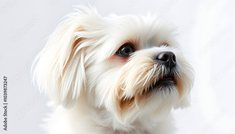 portrait of a white shih tzu dog isolated with white highlights, png portrait of a white shih tzu dog isolated with white highlights, png