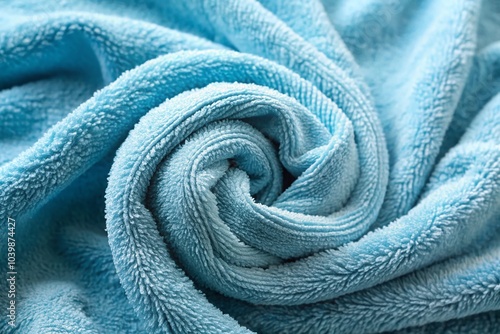 Close-Up of Soft Blue Towel Texture for Bathroom Decor and Home Spa Settings