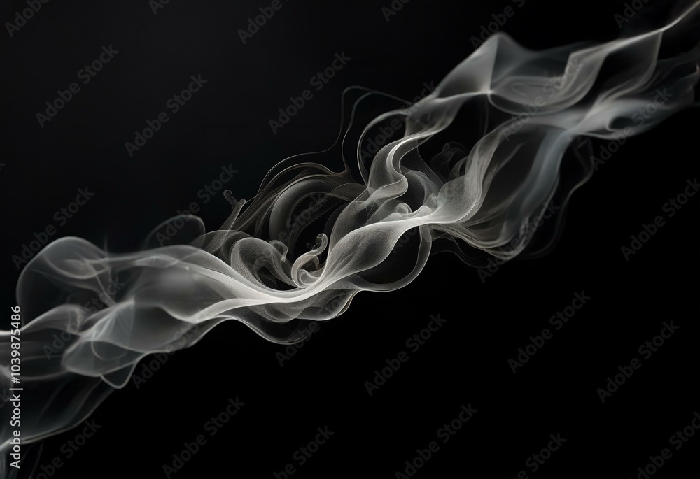 Abstract wispy white smoke billowing against a black background. Abstract wispy white smoke billowing against a black background.