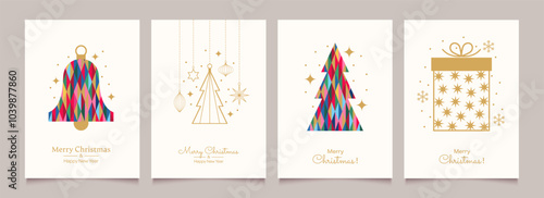 Merry Christmas and Happy New Year Set of greeting cards, posters, holiday backgrounds.