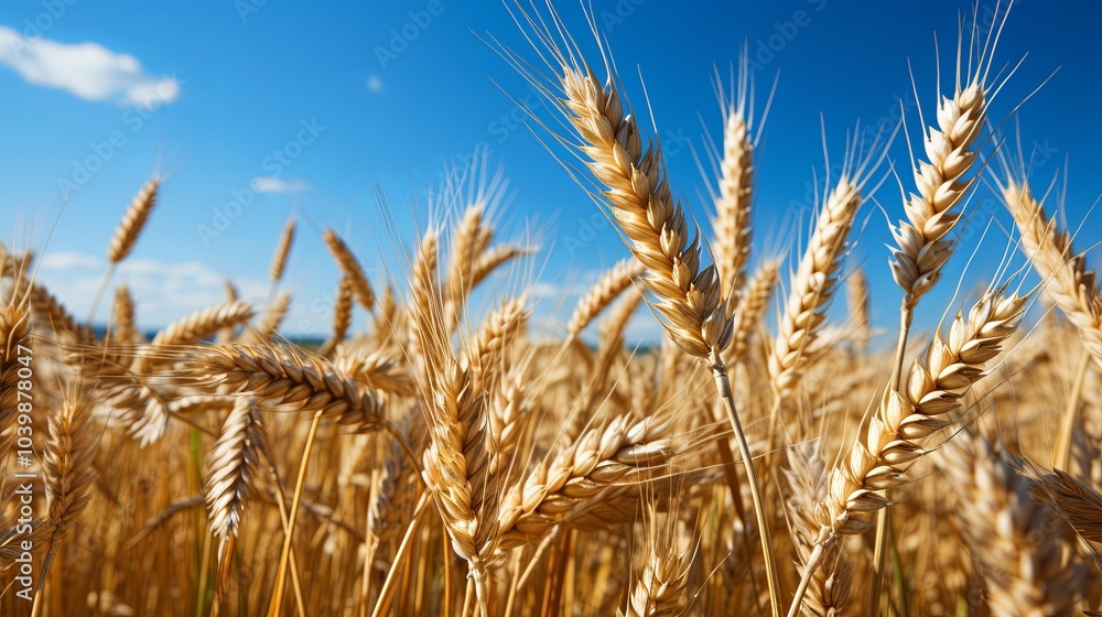 Golden Wheat Field Under Bright Blue Sky Golden Wheat Field Under Bright Blue Sky