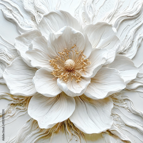 White tenderness bud of a blooming flower, fluid art.