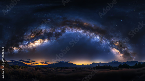 Fantastic night landscape at dusk with stars in the milky way