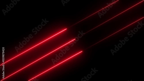 Abstract red color neon lights  line animation neon line ,Abstraction neon Lines moving down screen saver background .over black background. photo