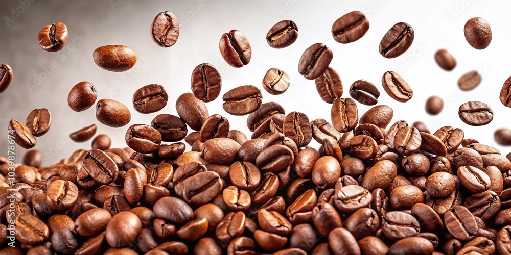Obraz premium Coffee Beans Falling Isolated on White Background - Perfect for Food Photography and Coffee Lovers