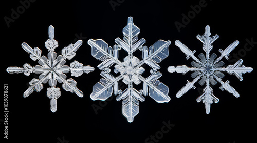 Snowflakes isolated on black background.