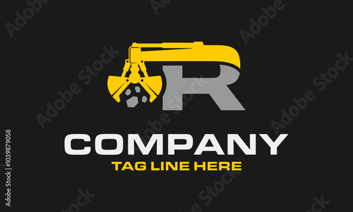 Letter R Rotating Excavator Buckets Logo Design .