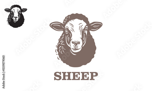 merino female sheep head logo, silhouette of great ram face close up vector illustrations