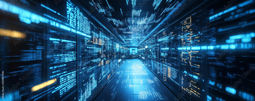 Abstract Digital Data Flow with Bright Lights and Binary Code Abstract Digital Data Flow with Bright Lights and Binary Code