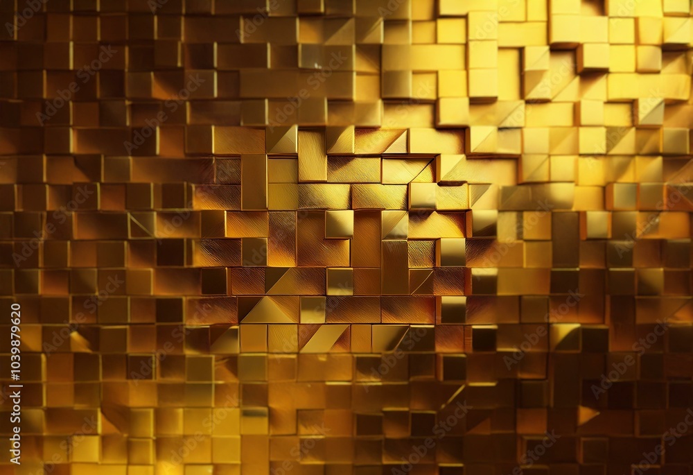 Golden square-shaped tiles arranged in a textured pattern. Golden square-shaped tiles arranged in a textured pattern.