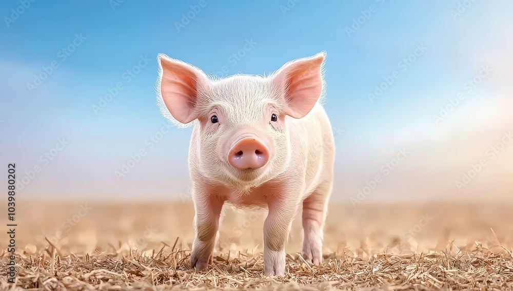 Piglet standing in a field. Concept of livestock, farming, and agriculture. Piglet standing in a field. Concept of livestock, farming, and agriculture.