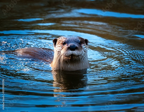 una nutria flotando en el mar photo