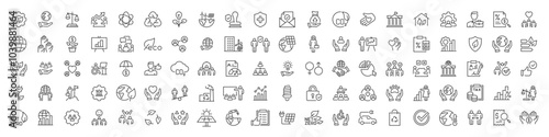 Set of 100 ESG, Environmental Social Governance web icons in line style. Sustainable development , sustainability, net zero, climate crisis, recycle, electric car, collection. Vector illustration. photo