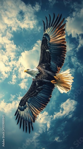 Sovereign Skies: Bald Eagle in Flight Panorama