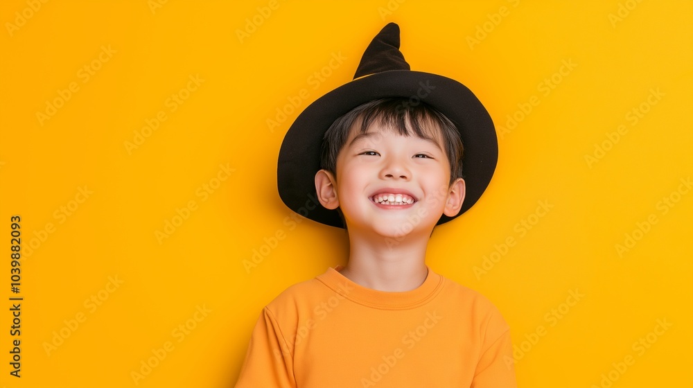 Asian boy laughing and wearing Halloween costume Asian boy laughing and wearing Halloween costume