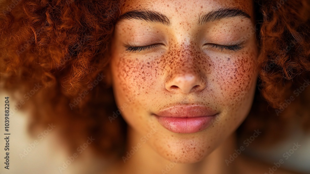Close-Up of Freckled Face with Relaxed Expression Close-Up of Freckled Face with Relaxed Expression