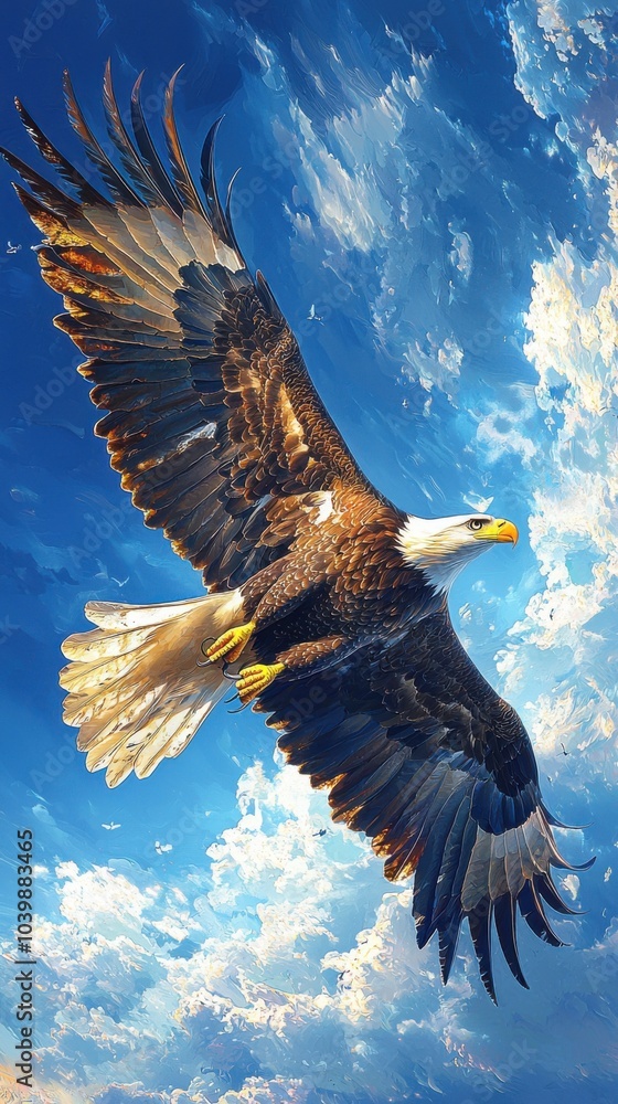 Obraz premium Sovereign Skies: Bald Eagle in Flight Panorama