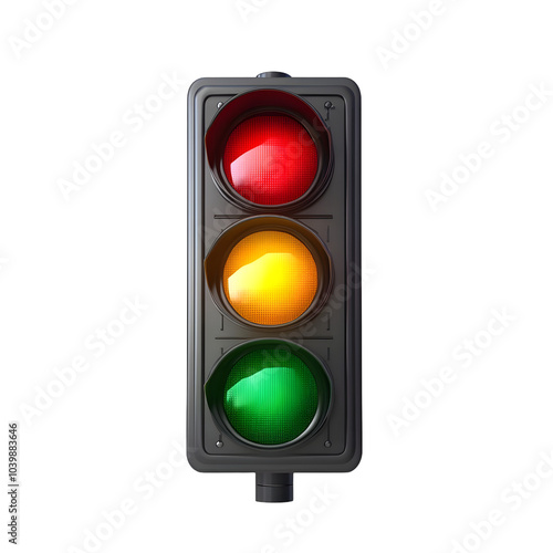 Traffic light on transparent background illustrating rules photo