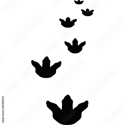 Dinosaur footprints. Leading lines of dinosaur footprints. ancient animals Footprints on the ground. dinosaur history 