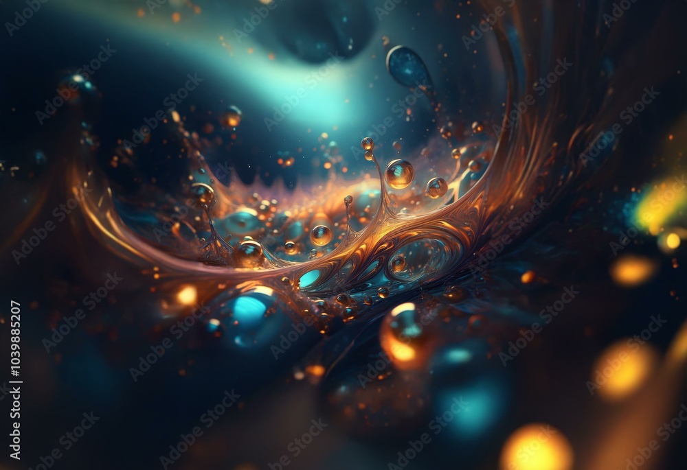Abstract liquid with a glowing, ethereal texture. The surface is filled with bubbles and organic shapes. Abstract liquid with a glowing, ethereal texture. The surface is filled with bubbles and organic shapes.