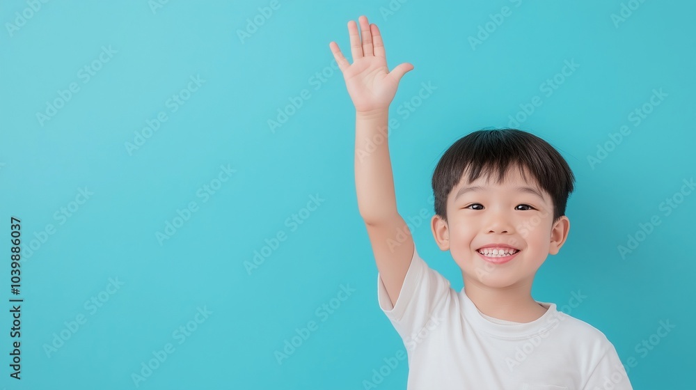 Asian boy raising hand Asian boy raising hand