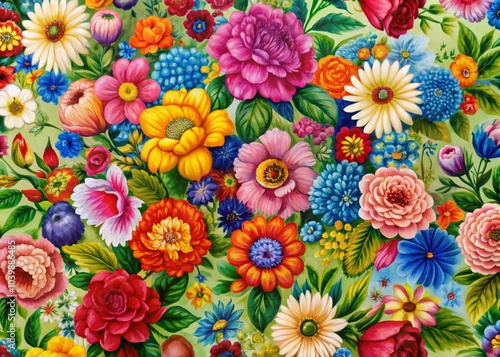 Colorful Flowery Wallpaper Pattern for Home Decor and Textile Designs