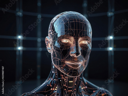 Futuristic Machine Learning and AI Concept with Low Poly Wireframe Light Connection Structure