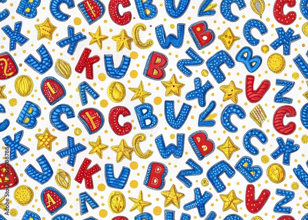 Obraz premium Colorful Hand-Drawn Alphabet Pattern for Kids' Designs and Educational Materials