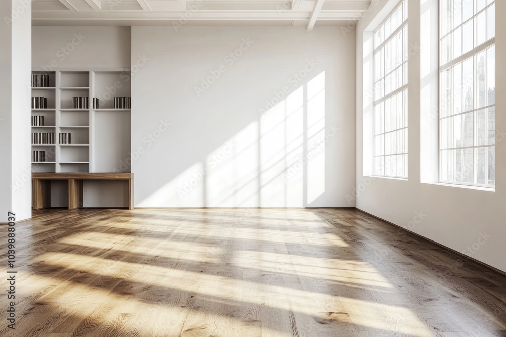 Obraz premium White wall in a modern office interior windows floor minimalist.