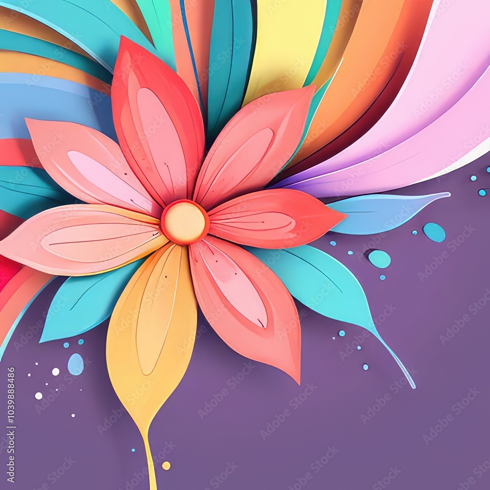 Fototapeta premium The wind orchestrates a calming dance, causing Monstera leaves to flutter in rhythmic harmony,pink and yellow flower