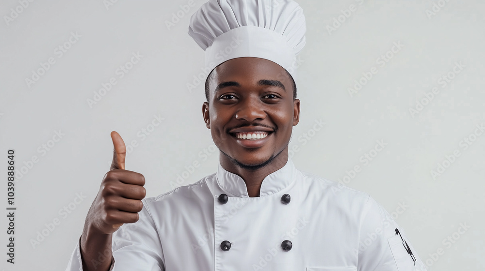Smiling african american chef with thumb up Smiling african american chef with thumb up