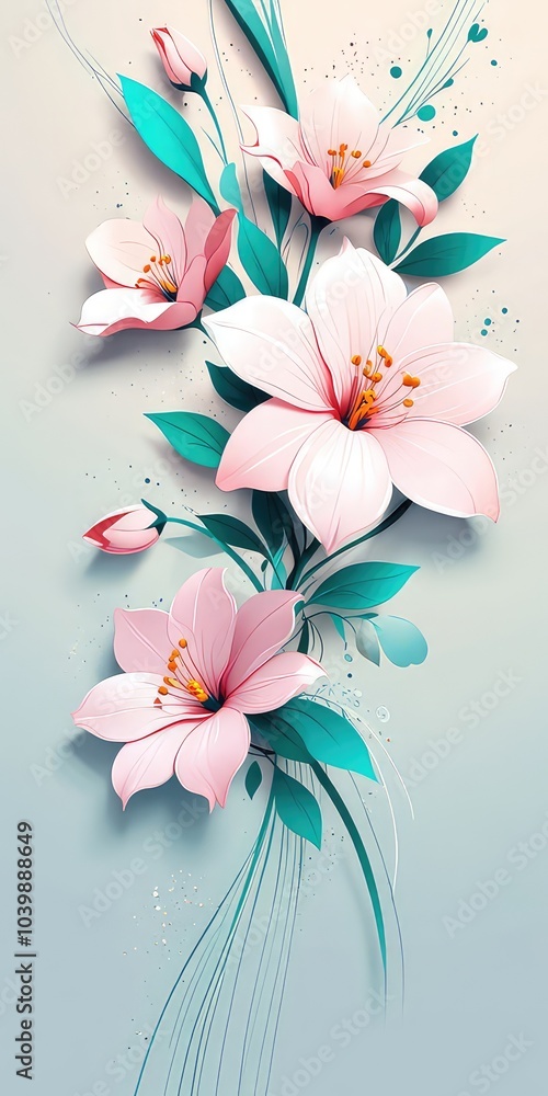 Obraz premium The wind orchestrates a calming dance, causing Monstera leaves to flutter in rhythmic harmony,pink and yellow flower