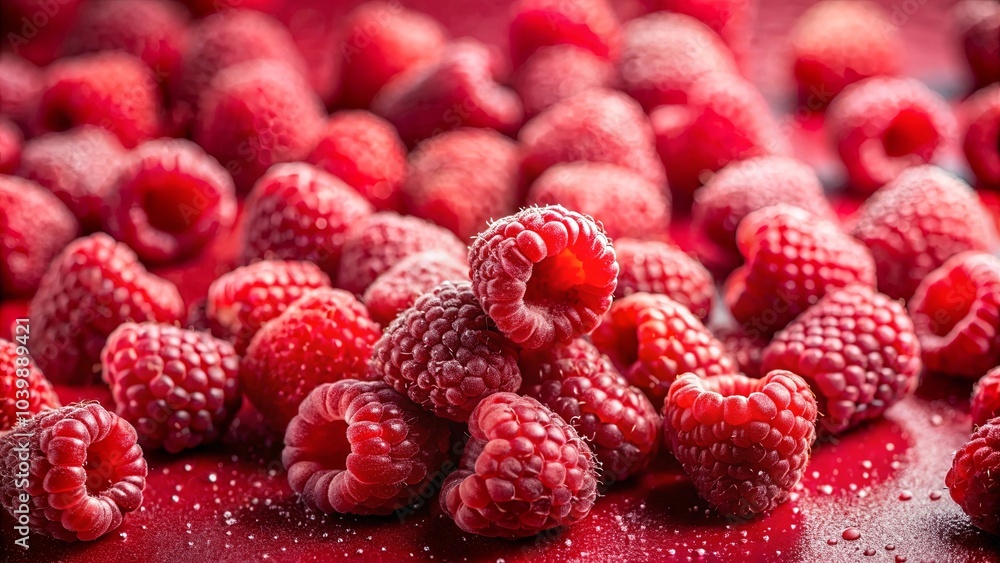 A cluster of plump, ruby red raspberries, dusted with a delicate layer of sugar, creates a vibrant and inviting composition, a visual celebration of summer's sweetness. A cluster of plump, ruby red raspberries, dusted with a delicate layer of sugar, creates a vibrant and inviting composition, a visual celebration of summer's sweetness.