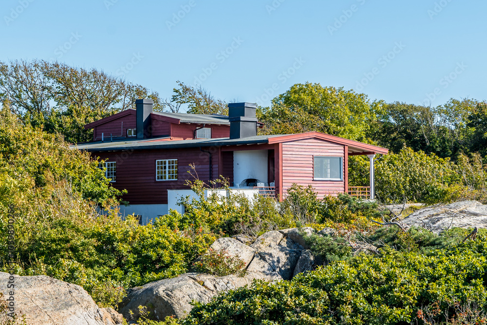 Colorful Wooden House by the Sea on a Fjord in Sandefjord, Norway