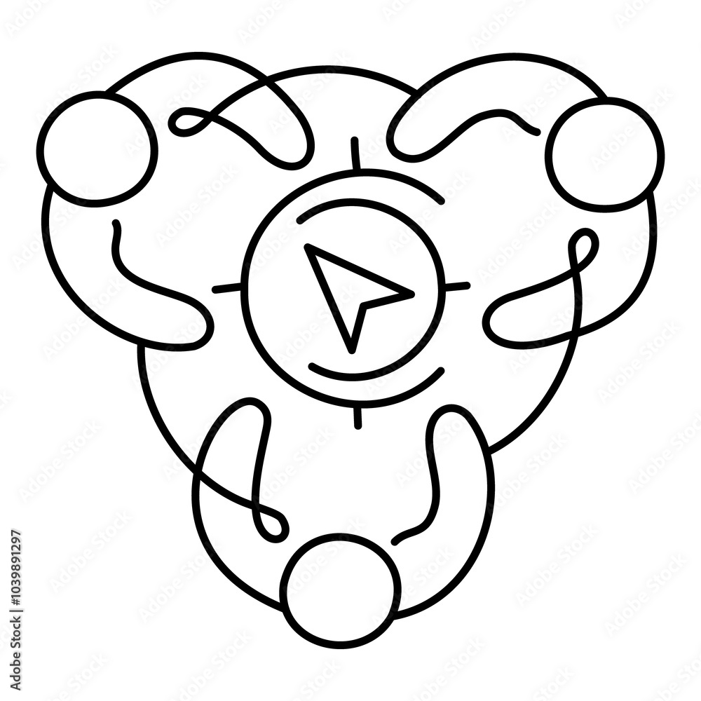 Guided by Purpose Icon – Three Persons in a Circle Around a Compass, Representing Shared Direction and Purposeful Actions Guided by Purpose Icon – Three Persons in a Circle Around a Compass, Representing Shared Direction and Purposeful Actions