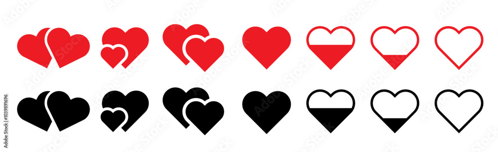 Heart icons set. Heart logo. Heart shape loading progress indicator. Vector illustration. Heart icons set. Heart logo. Heart shape loading progress indicator. Vector illustration.