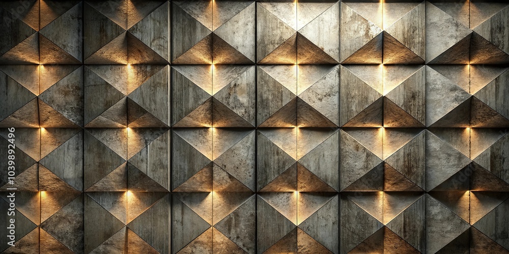 Fototapeta premium Geometric Wall Panel with Warm Lighting, Illuminating a Pattern of Triangles, Creating a Contemporary and Modern Design Element for Interior Spaces