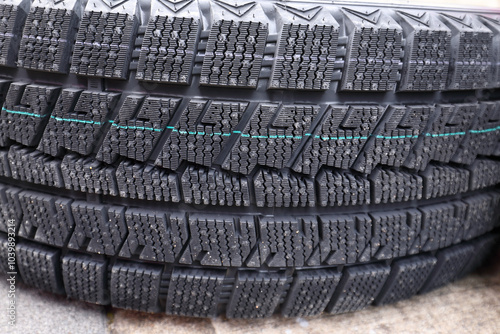 スタッドレスタイヤ　Close-up of studless tires photo