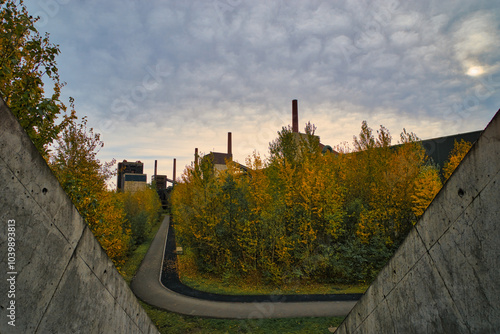 view of industrial landscape in autumn