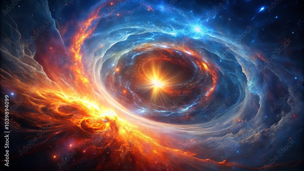 Cosmic Dance of Fire and Ice, a celestial ballet of swirling nebulae and radiant stars. Cosmic Dance of Fire and Ice, a celestial ballet of swirling nebulae and radiant stars.