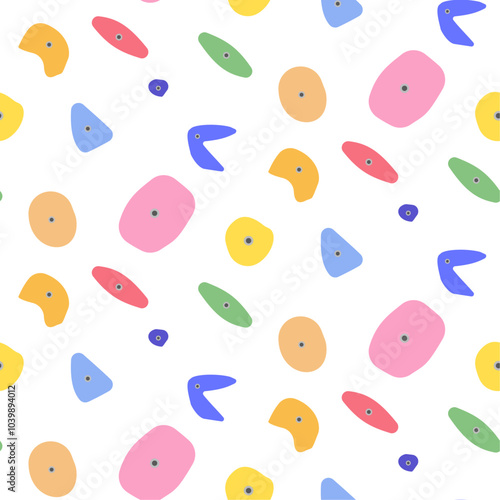 Climbing wall seamless pattern with colored holds. Vector of bouldering pattern colored, sport indoor design, illustration of adventure activity training climb