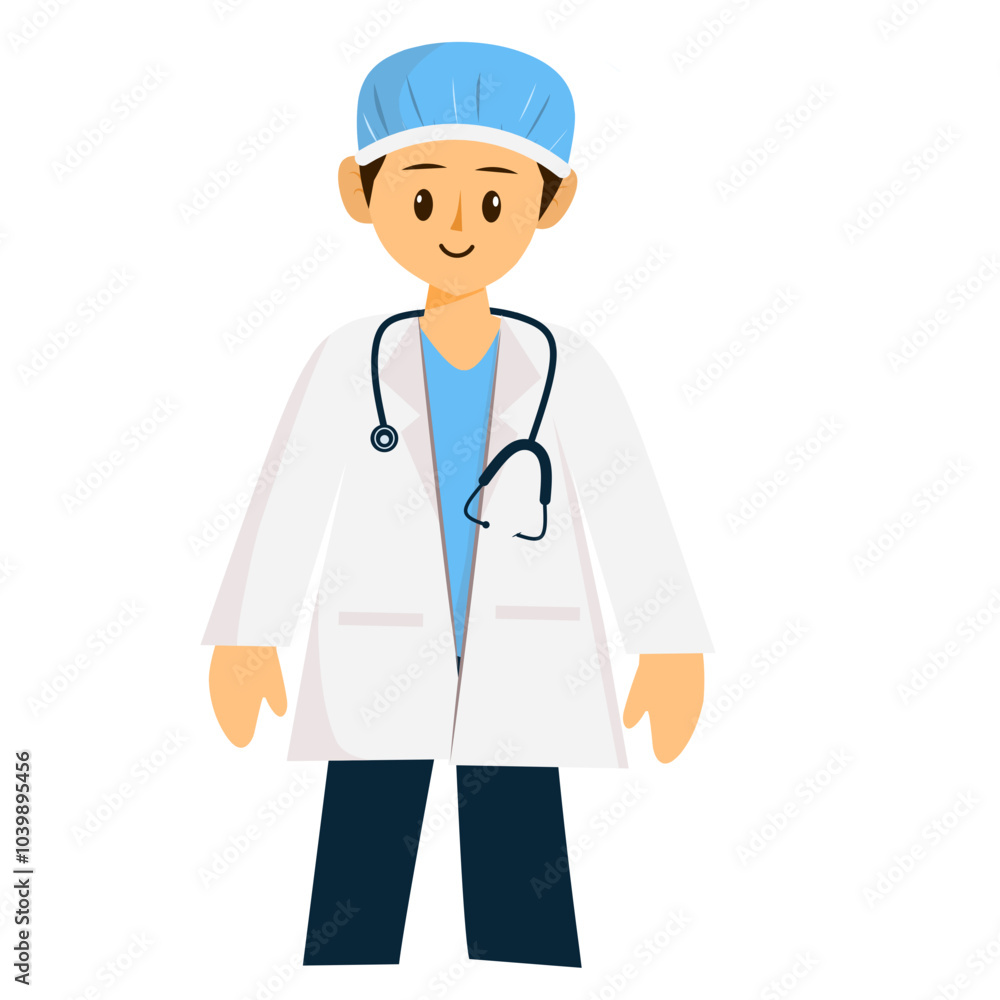 Vector illustration of a male doctor character with a medical uniform and a stethoscope around his neck Vector illustration of a male doctor character with a medical uniform and a stethoscope around his neck