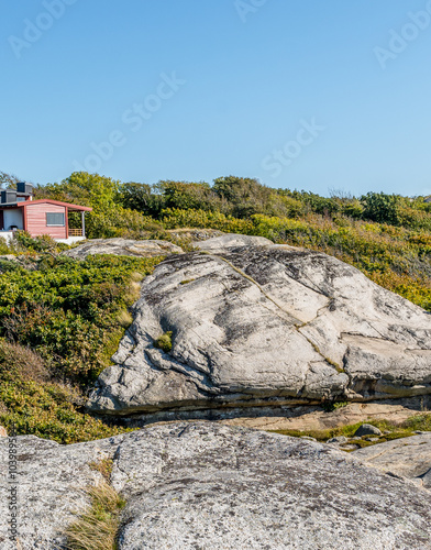 Obraz na płótnie Colorful Wooden House by the Sea on a Fjord in Sandefjord, Norway w salonie
