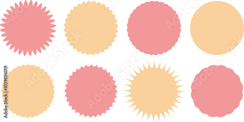 ジグザグ･ギザギザの素材セット　ピンク　Set of sale sticker, Set of starburst icon.pink